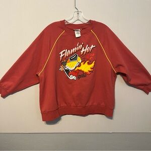 Flaming, Cheetos, graphic sweatshirt, size, medium, oversized, and baggy.